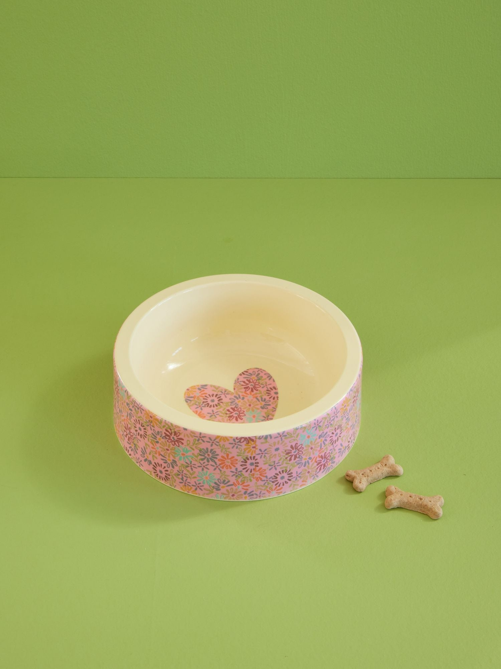 Round Pet Bowl - Pink - Flower Print