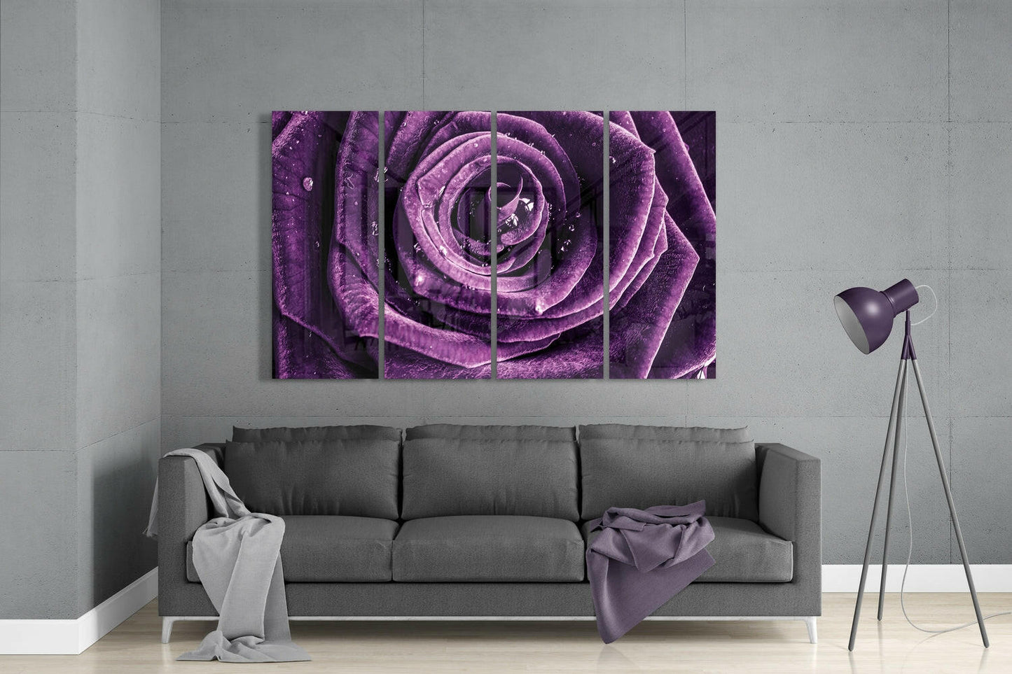 Purple Rose 4 Pieces Mega Glass Wall Art (59"x36")
