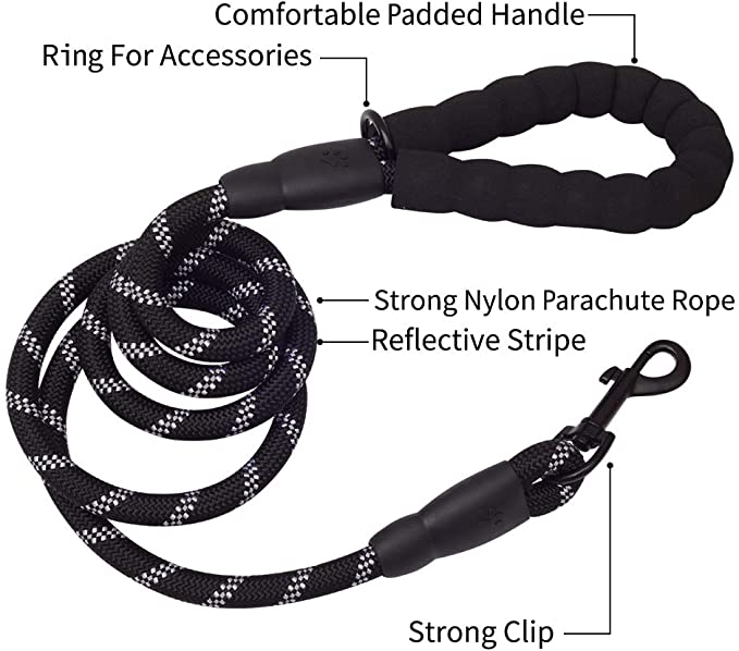 6 FT Dog Leash for Large and Medium Dogs-Black Set of 5