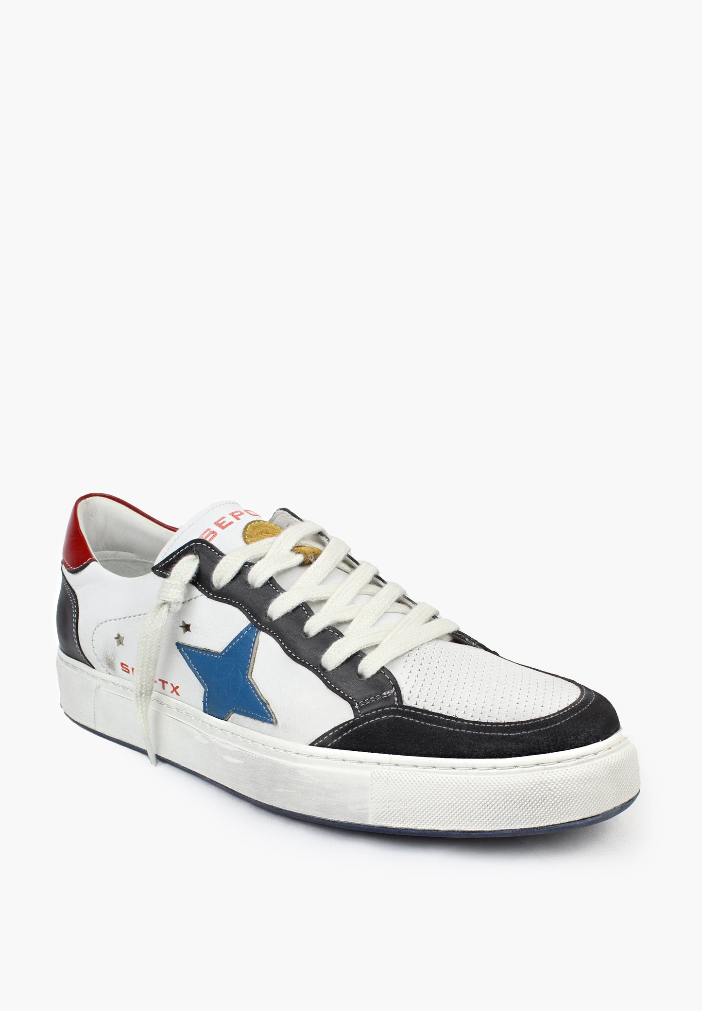 Sepol M-Estrella Men's Distressed Sneaker White Blue