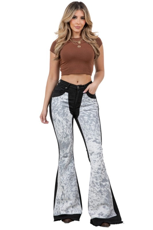 GJG Denim Rodeo Bell Bottom Jean Gray Horse Belly Hide
