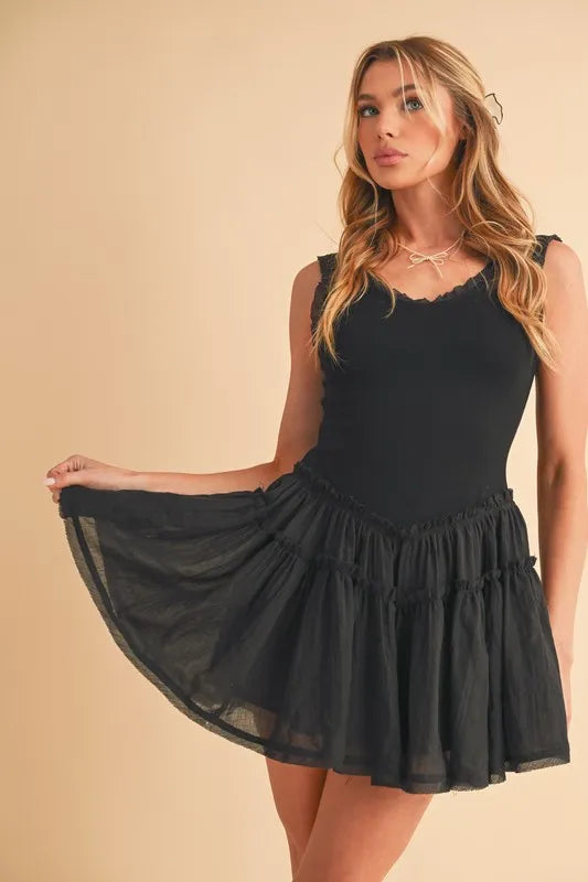 Aemi+Co Frill Sleeveless Drop Waist Mini Dress