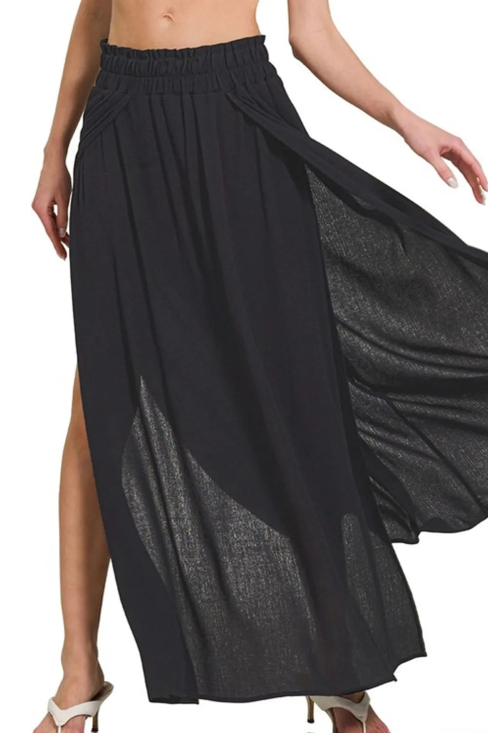 Zenana Woven Crinkle Gauze Long Skirts in Black