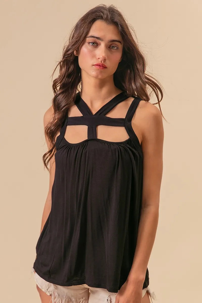 BiBi Rayon Span Jersey Cut Out with Straps Detailed in Black