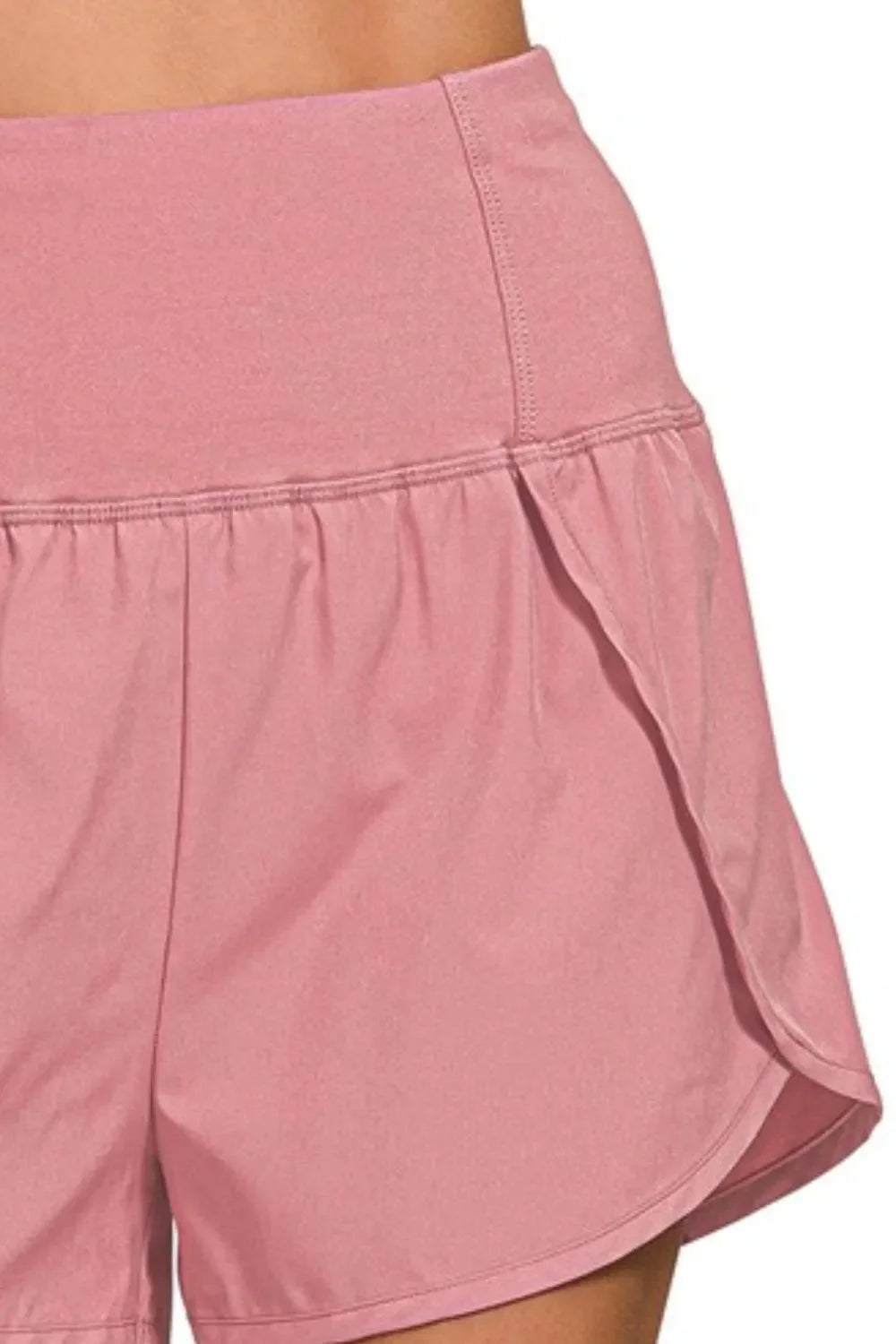 Zenana High Waisted Zippered Back Pocket Running Shorts in Rose
