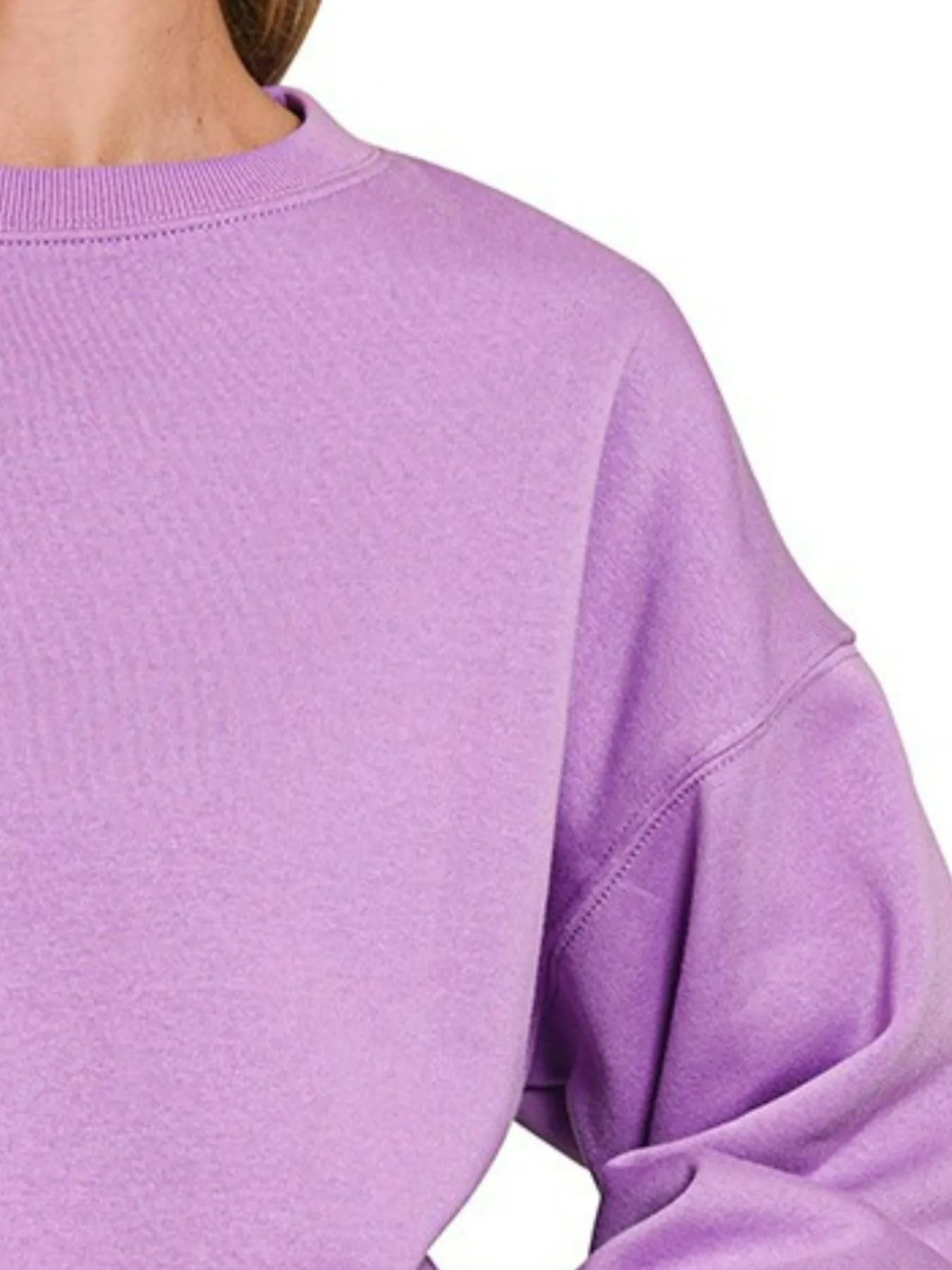 Zenana Fleece Crewneck Long Sleeve Sweatshirt in Lavender