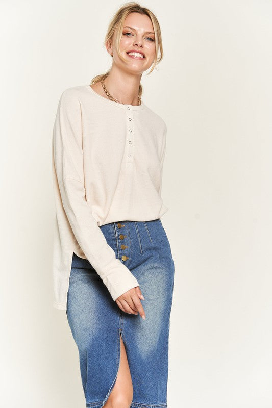 Jade by Jane | Button Down Side Slit Pullover Top