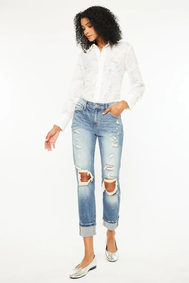 Kancan High Rise Distressed Boyfriend Fit Jeans