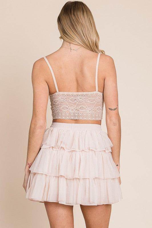 Jade By Jane Solid Mesh Tiered Mini Skirt - PLUS