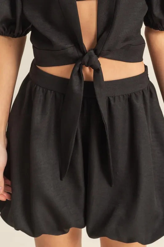 HYFVE Front Tie Top and Bubble Hem Shorts in Black