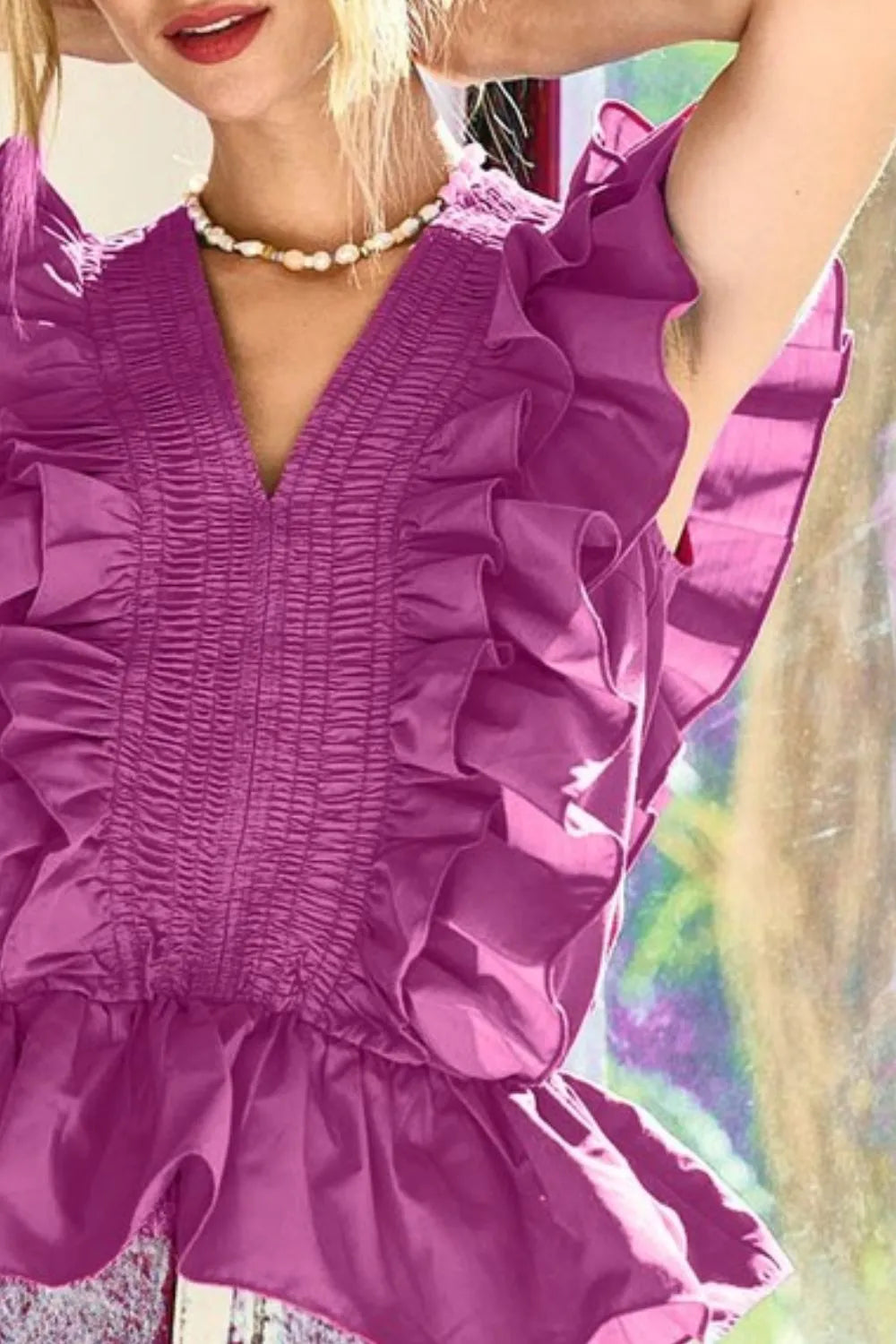 BiBi Woven Ruffled Top in Berry