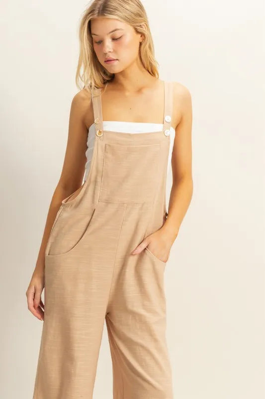 HYFVE Textured Wide Leg Overall in Taupe