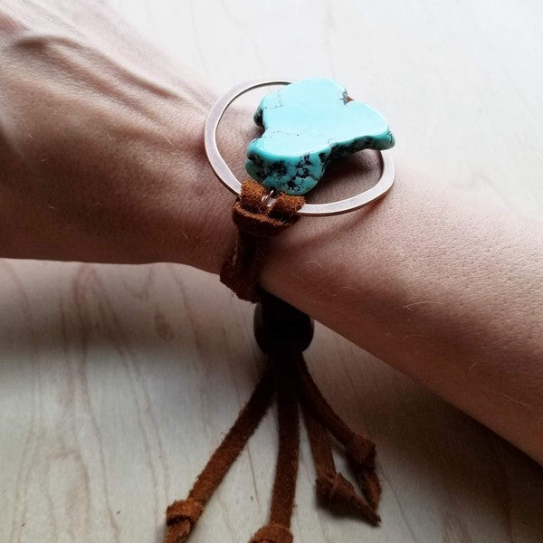 Turquoise Bracelet w Stone Slab & Adjustable Ties