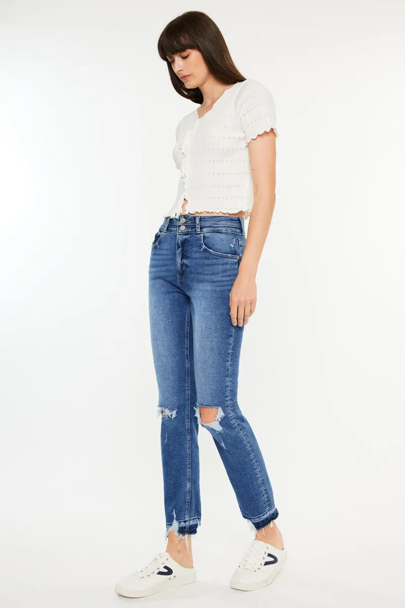 Kancan High Rise Distressed Slim Straight Jeans