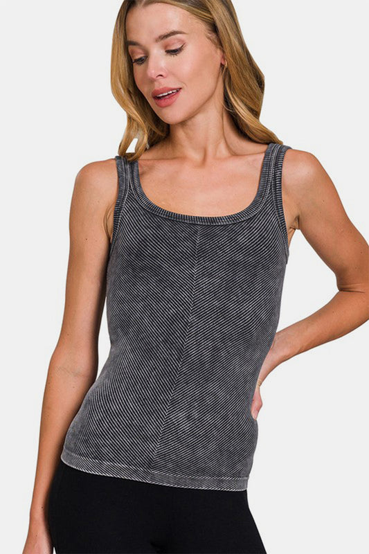 Zenana Ribbed Scoop Neck Tank in Black