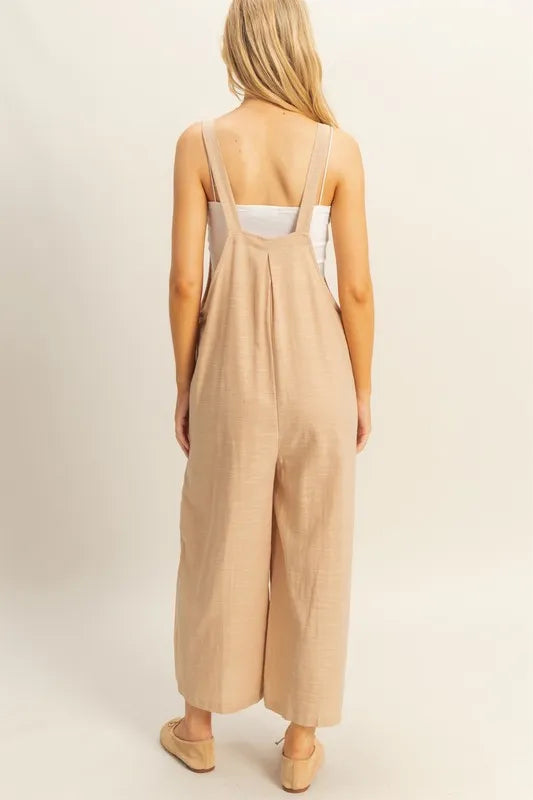 HYFVE Textured Wide Leg Overall in Taupe