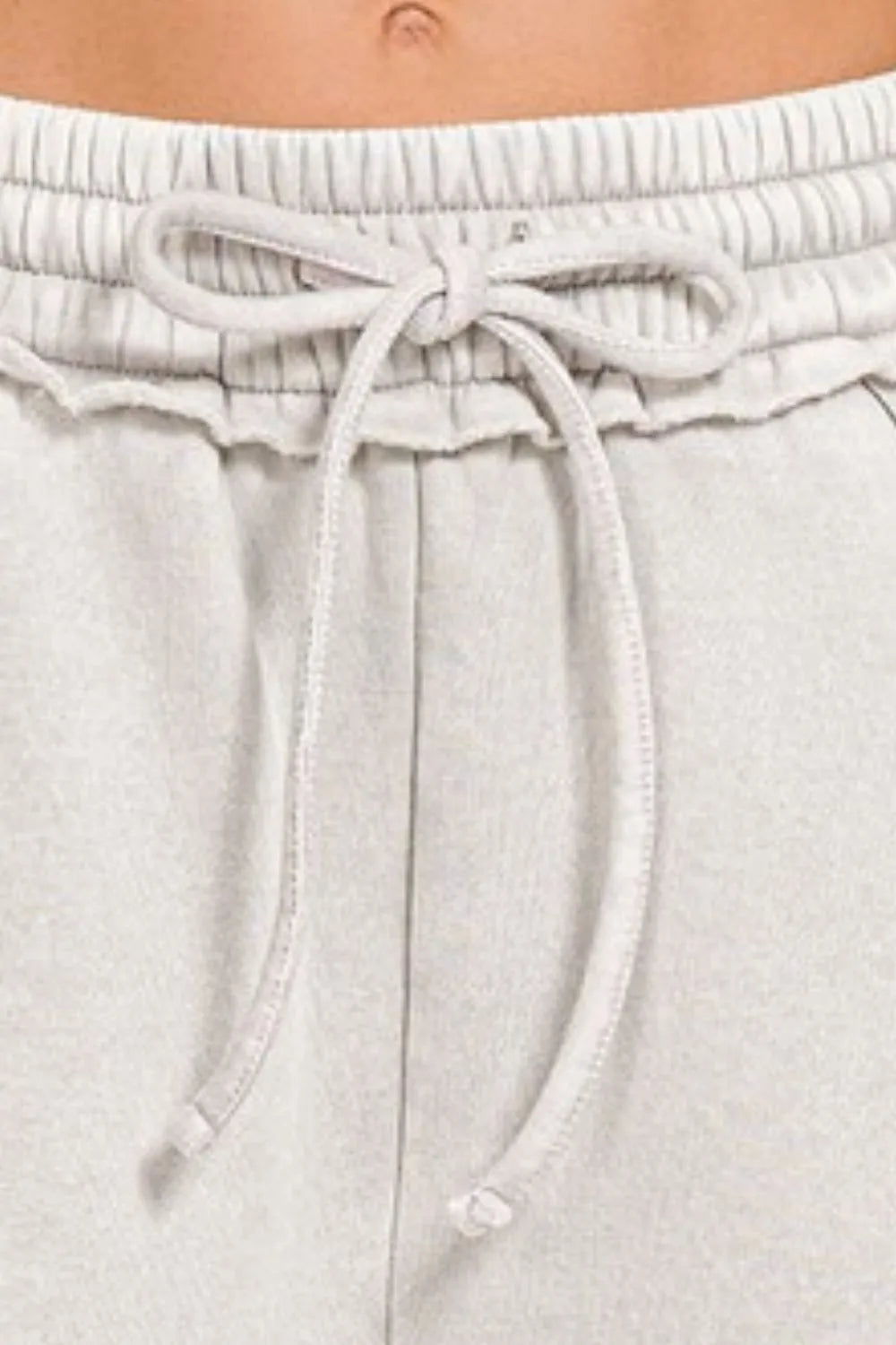 Zenana Acid Wash Fleece Drawstring Shorts With Pockets in Cement