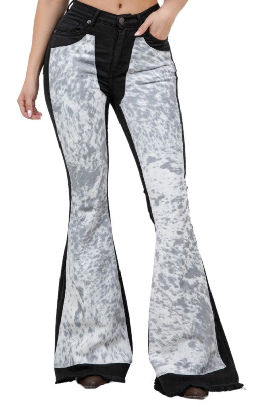 GJG Denim Rodeo Bell Bottom Jean Gray Horse Belly Hide