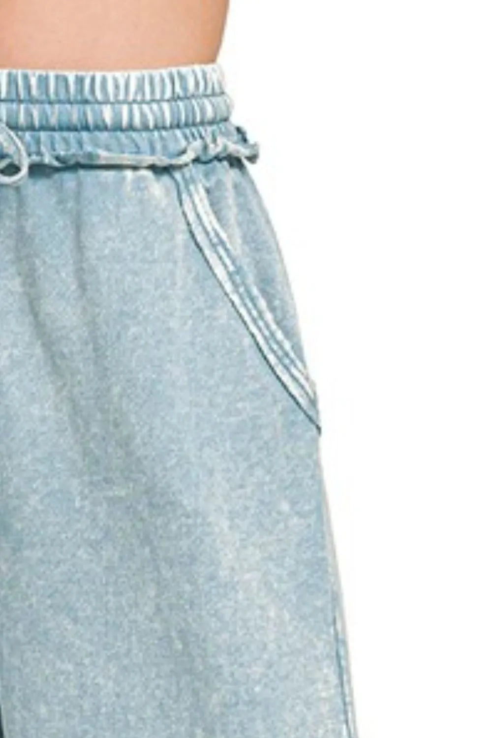 Zenana Washed French Terry Palazzo With Pockets in Blue Grey