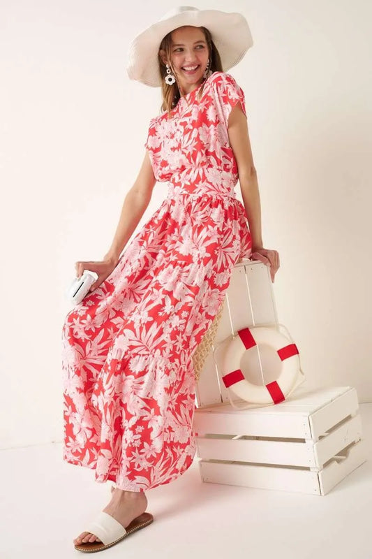 Mittoshop Tropical Print Top and Skirt Set in Coral