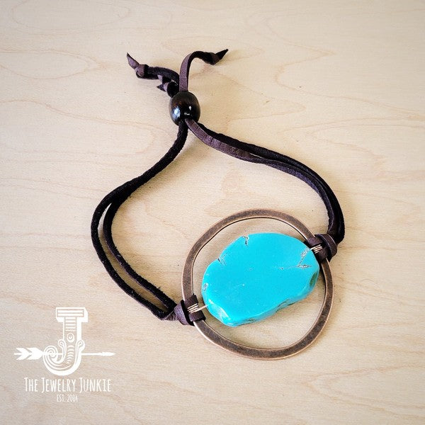 Turquoise Bracelet w Stone Slab & Adjustable Ties