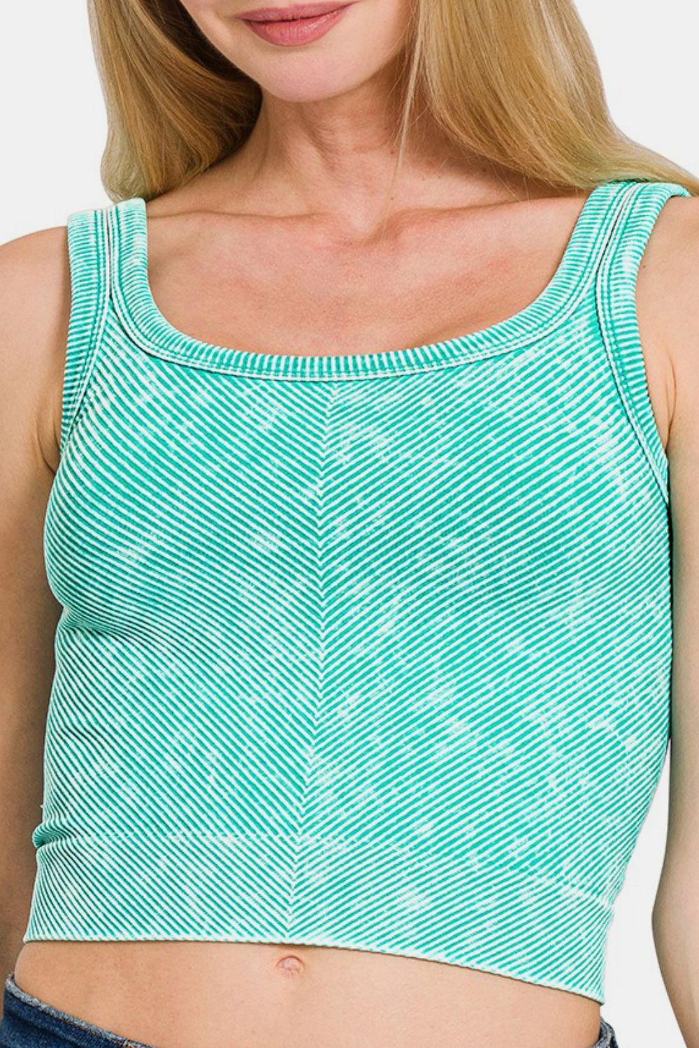 Zenana Washed Ribbed Scoop Neck Wide Strap Tank in Turquoise