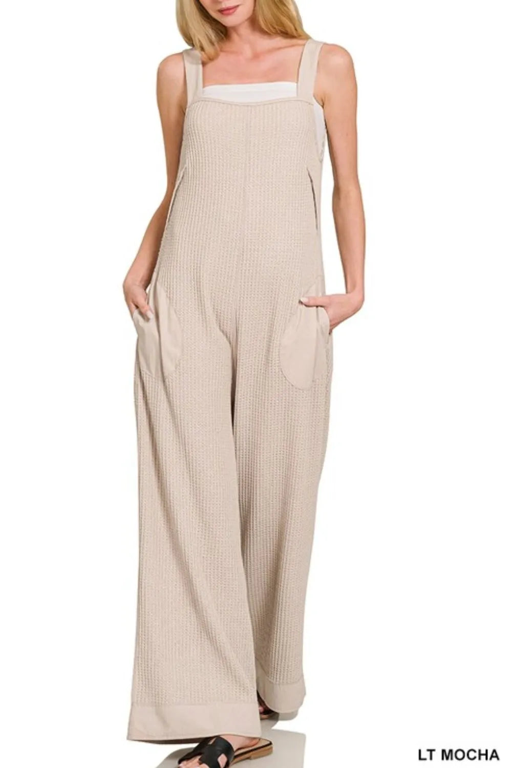 Zenana Knit Waffle Wide Leg Overalls