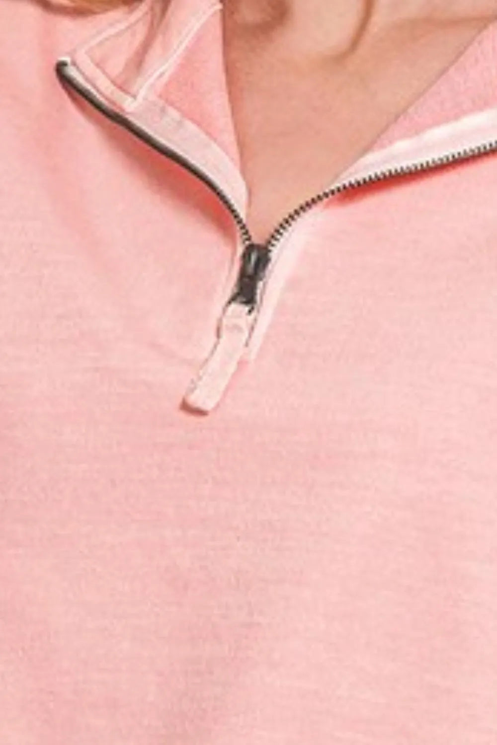 Zenana F/terry Pigment Dye & Enzyme Washing Half Zip Top in Pink