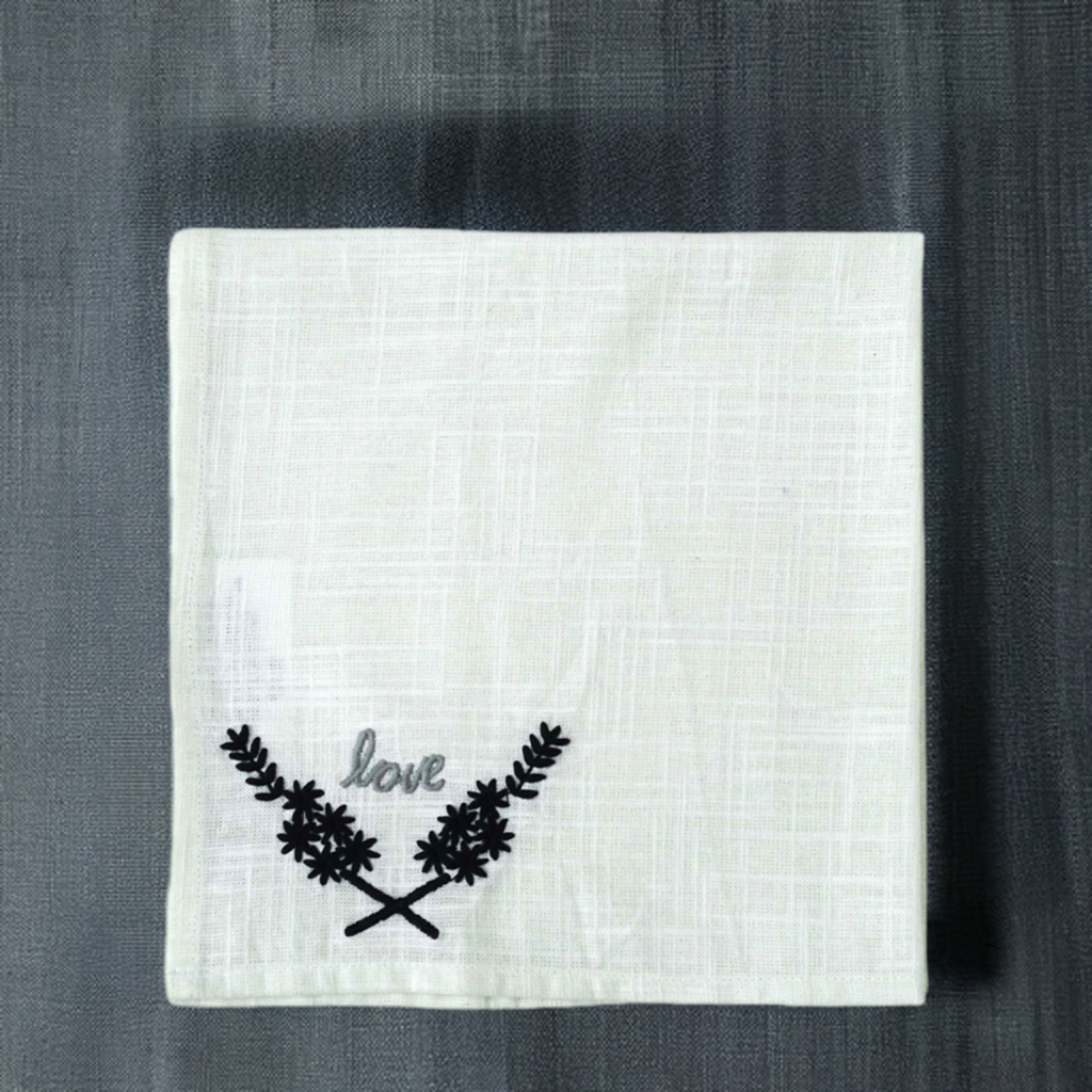 Table Cloth Napkins Set of 4 with Love Embroidery