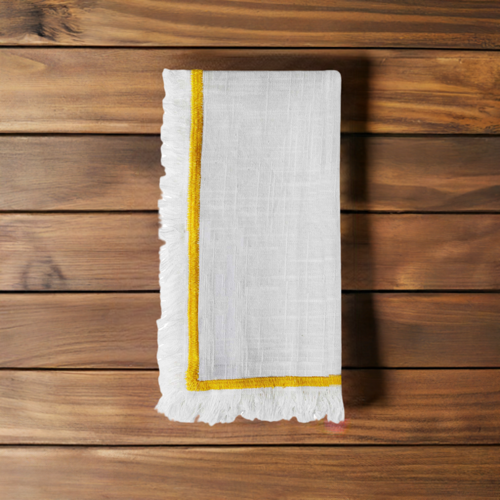 Table Cloth Napkins Set of 4 with Yellow Embroidery