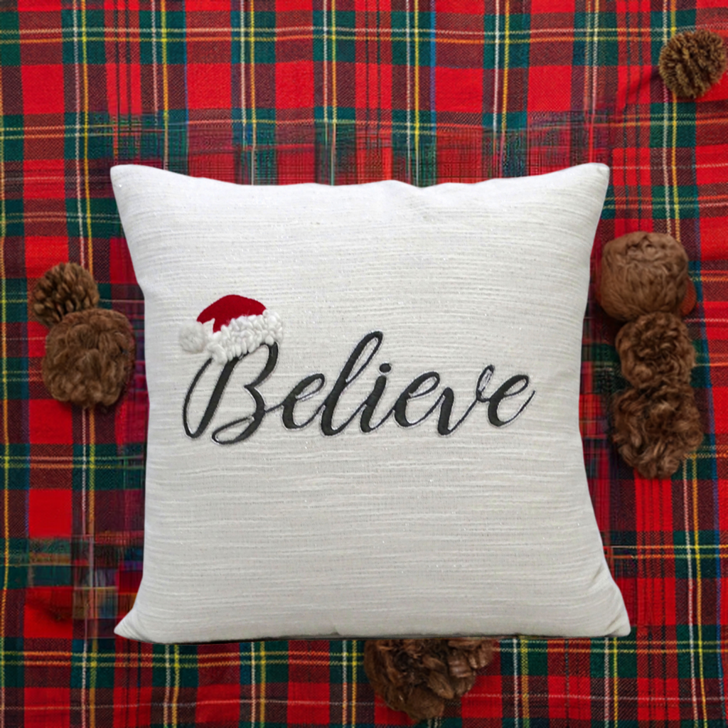 Vibhsa 20" x 20" Christmas Pillow- Believe