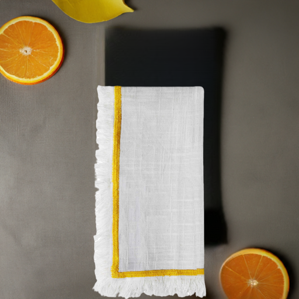 Table Cloth Napkins Set of 4 with Yellow Embroidery