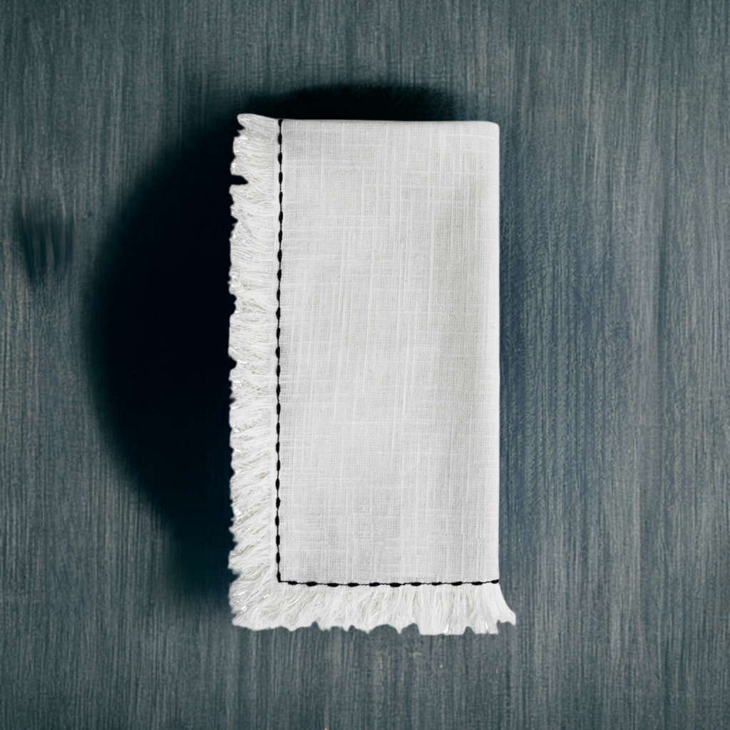 Table Cloth Napkins Set of 4 with Black Embroidery