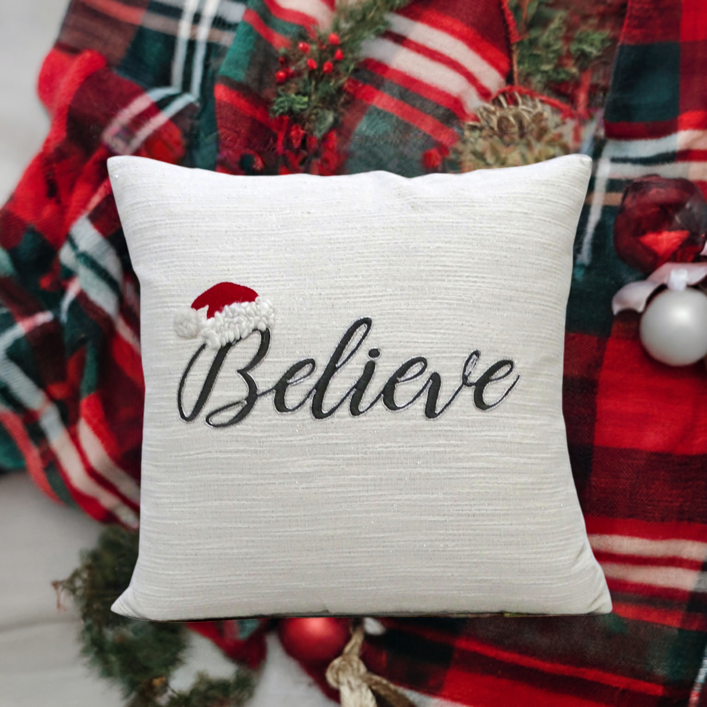 Vibhsa 20" x 20" Christmas Pillow- Believe