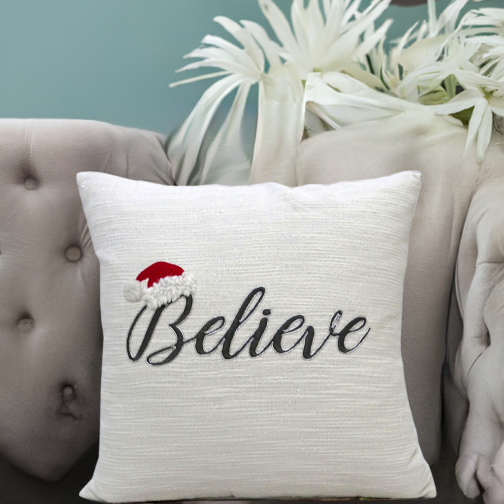 Vibhsa 20" x 20" Christmas Pillow- Believe