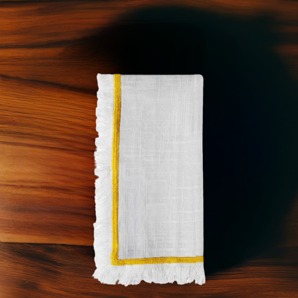 Table Cloth Napkins Set of 4 with Yellow Embroidery