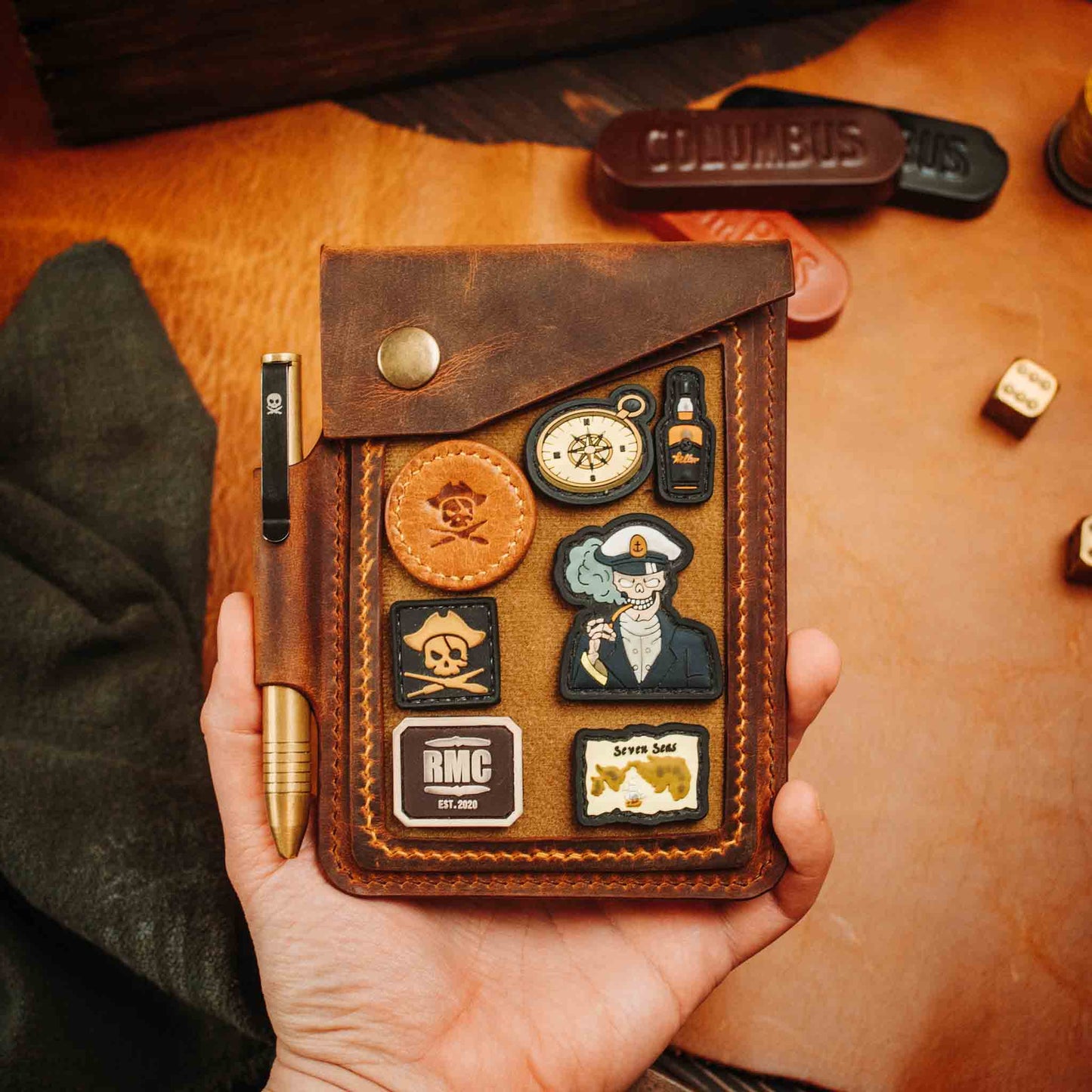 Field Notes Cover - Steersman | Leather Velcro Patch Display | EDC Journal Holder