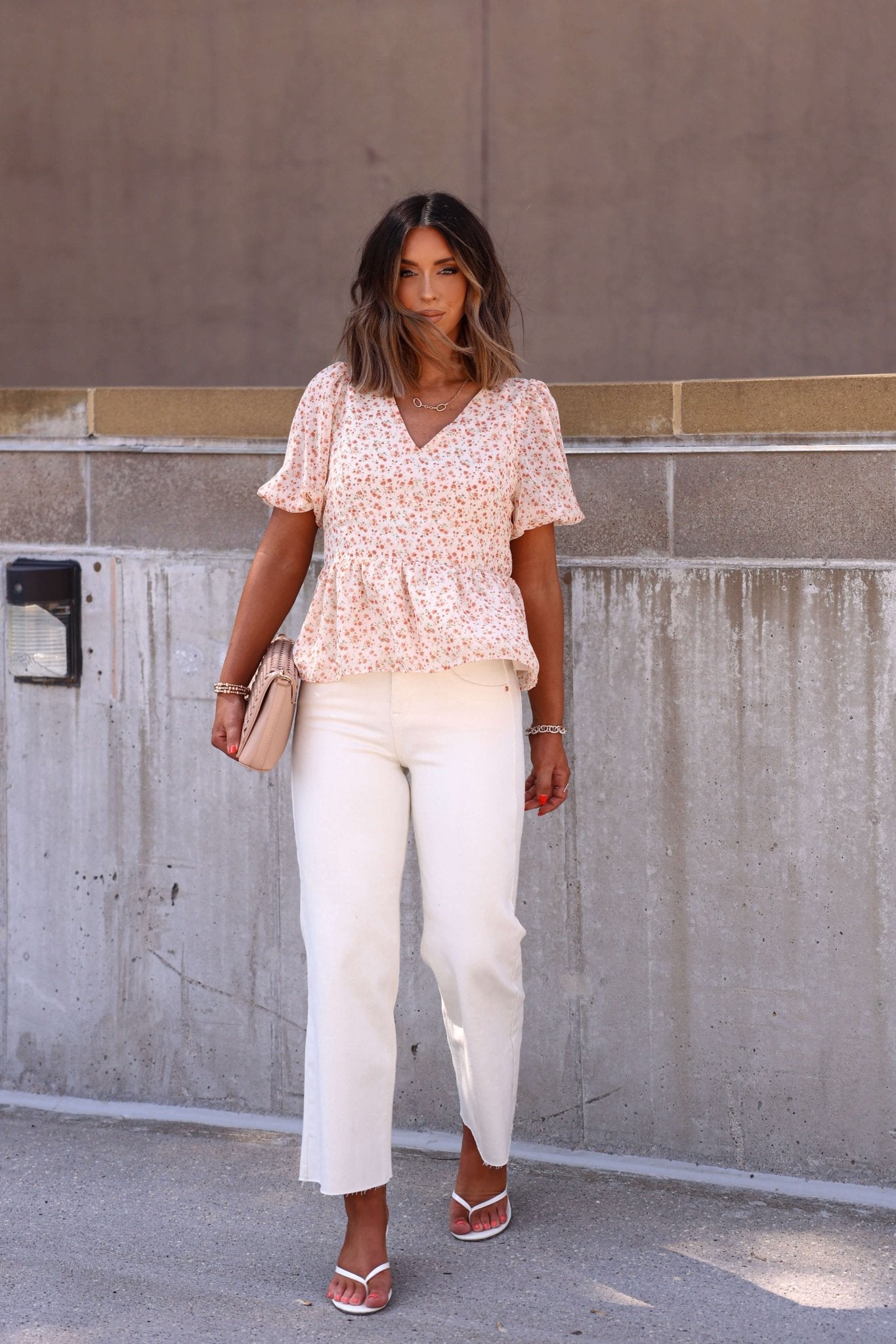 Summer Stroll Beige Print Puff Sleeve Blouse - FINAL SALE