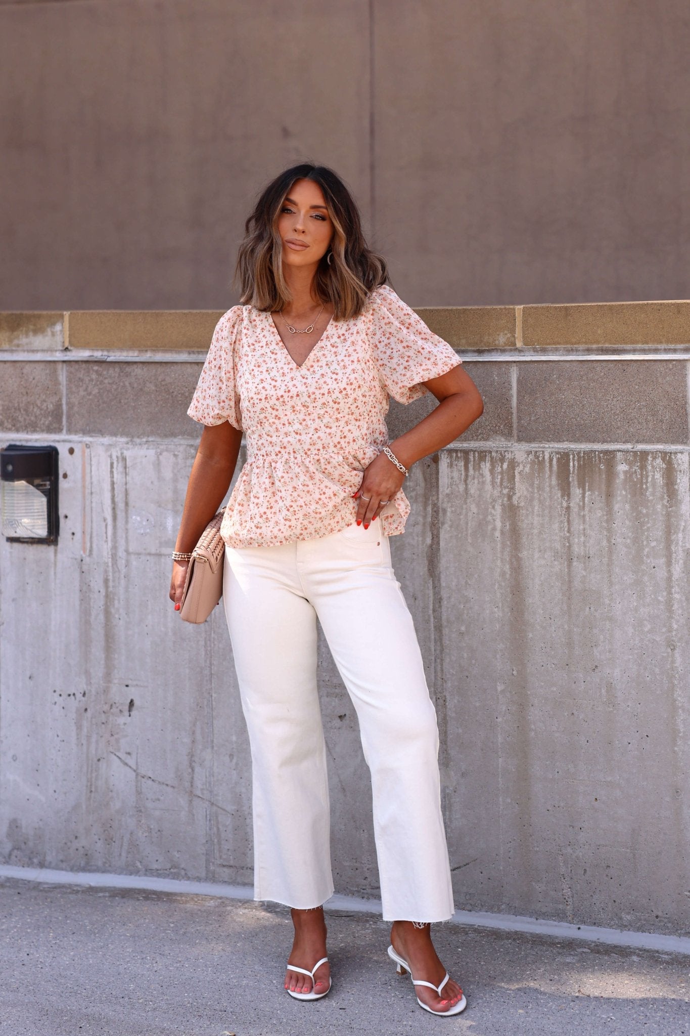 Summer Stroll Beige Print Puff Sleeve Blouse - FINAL SALE