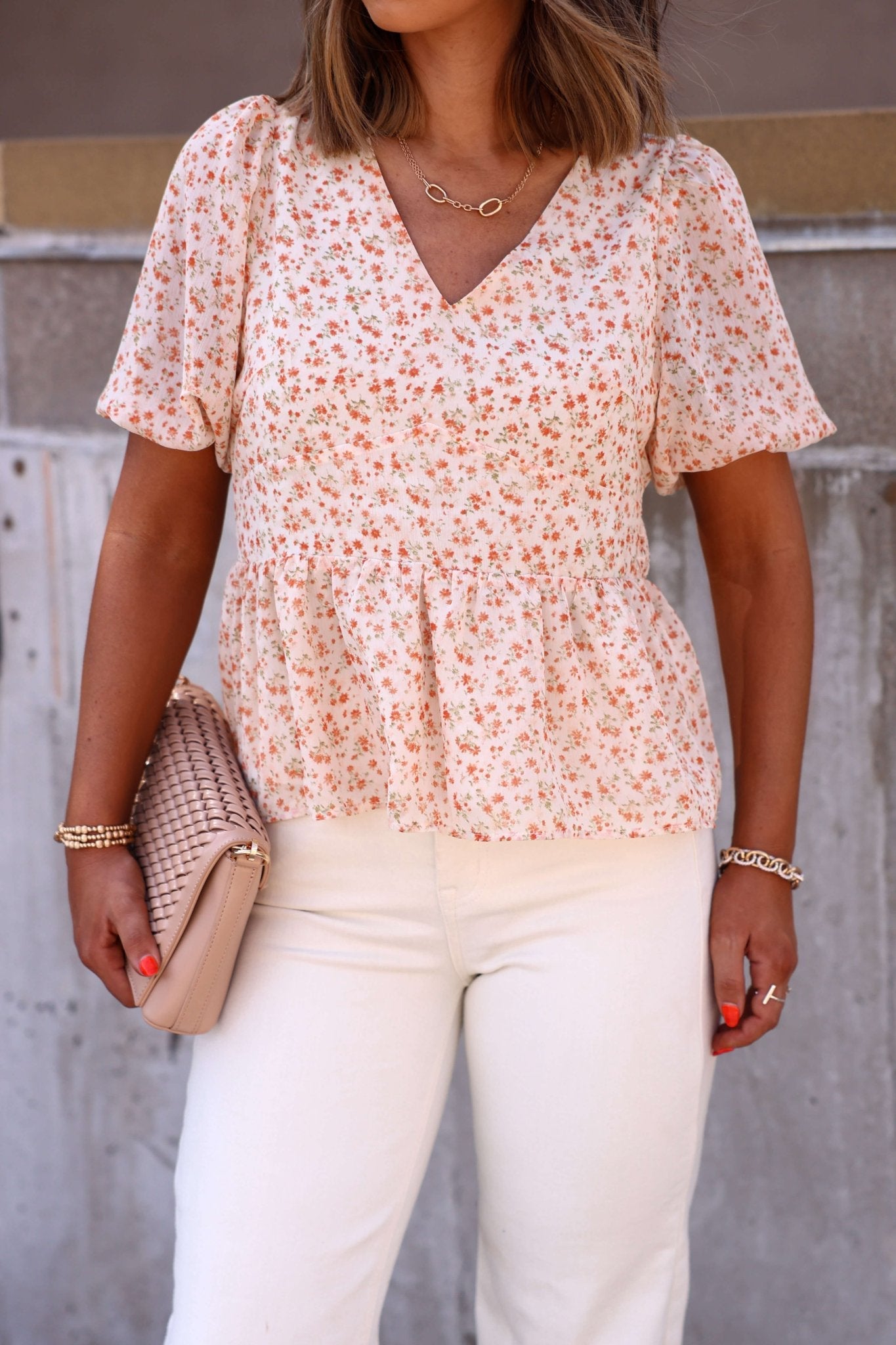 Summer Stroll Beige Print Puff Sleeve Blouse - FINAL SALE