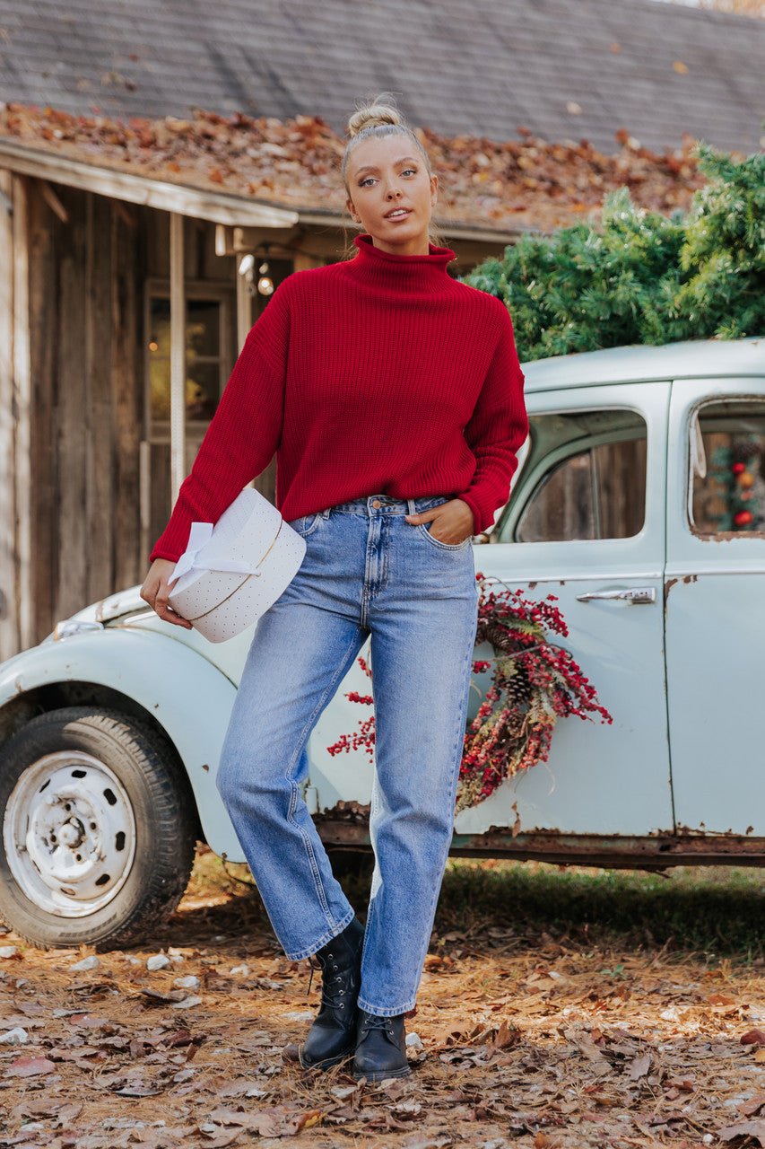 Winter Wonderland Red Mock Neck Sweater-FINAL SALE