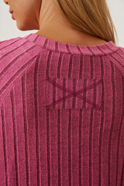 Women Full Size Ribbed Top Thumbhole Long Sleeve T-Shirt - Blue, Pink, Red, Teal, Navy