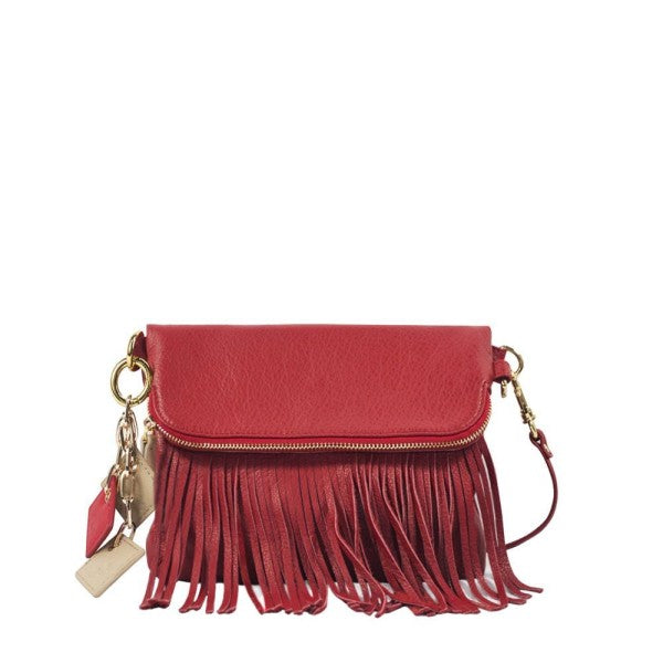 ClaudiaG Flamingo Leather Fringe Handbag- Scarlet Red