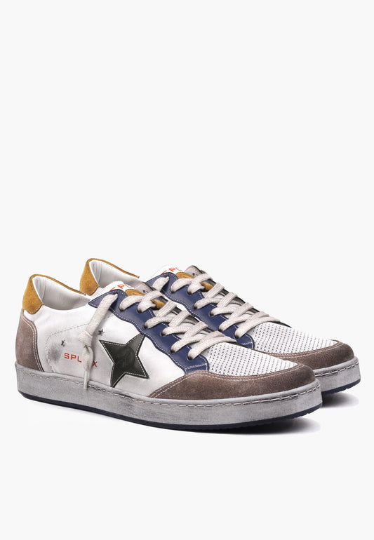 Sepol Estrella Men's Distressed Sneaker White Navy