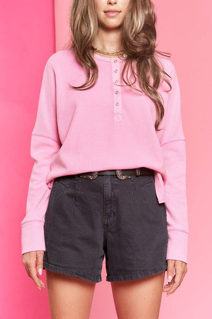 Jade by Jane | Button Down Side Slit Pullover Top