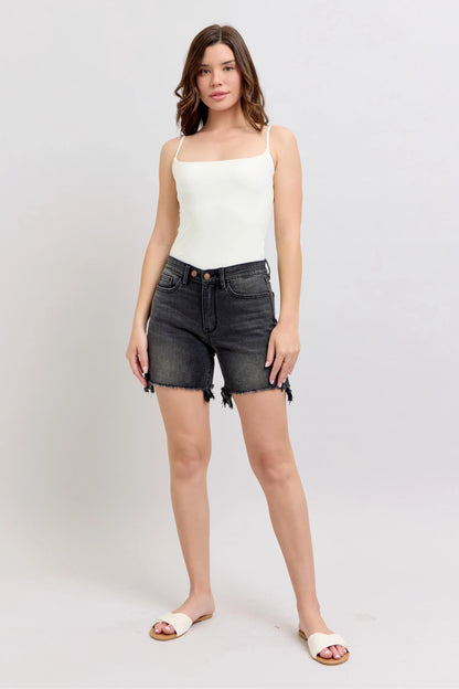 Judy Blue Full Size Long Cut Off 2 Button Dad Denim Shorts Plus Size