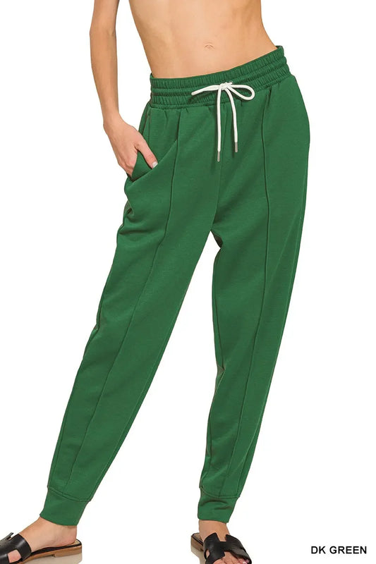 Zenana Drawstring Scuba Sweatpants with Pockets in Green