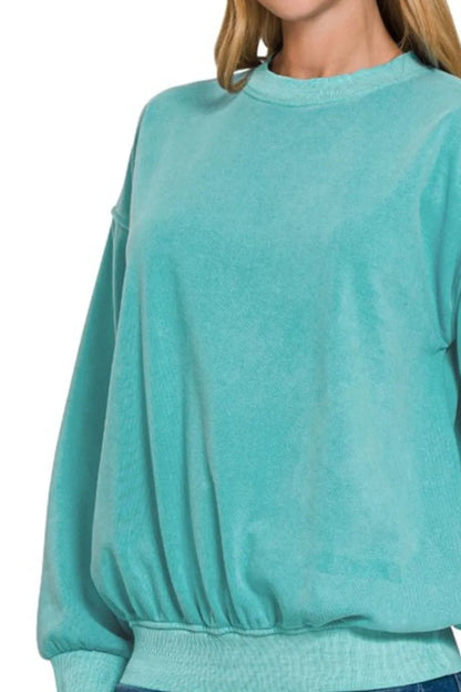 Zenana Soft Fleece Pigment Dye Round-neck Sweatshirts