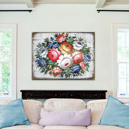 Floral Composition Rustic Wooden Wall Art by G. DeBrekht - Floral Ornamental Decor - 85102B