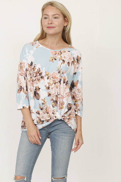 Floral Print Knotted Tunic Top (Plus Size)